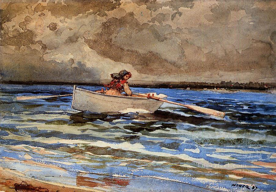 Rowing at Prouts Neck Winslow Homer watercolour Oil Paintings